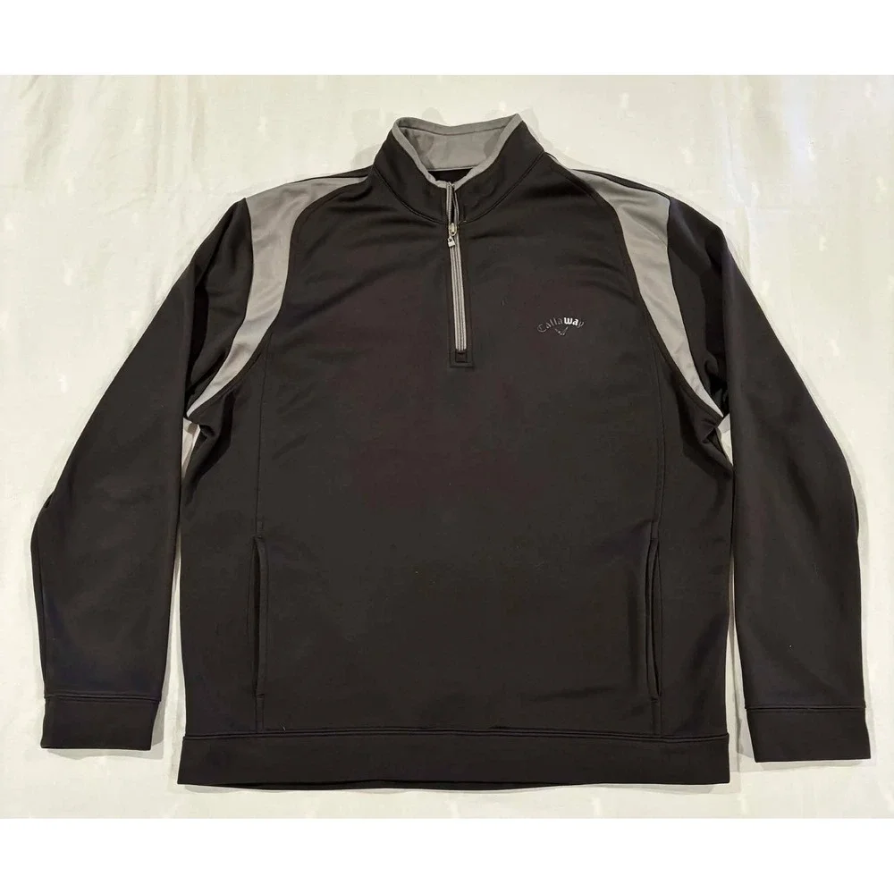 Callaway Mens‎ Quarter Zip Golf Pullover Black Grey Fleece Lined Performance XL